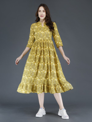 jbmart Women Printed Anarkali Kurta(Yellow)