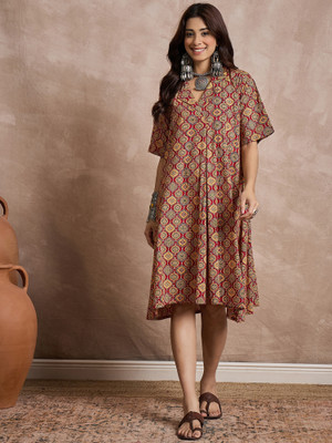 InWeave Women A-line Maroon Midi/Calf Length Dress