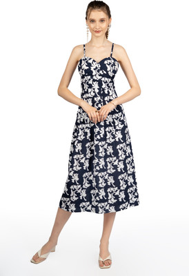 CoryEdge Women Fit and Flare Blue Midi/Calf Length Dress