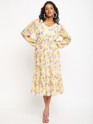 BITTERLIME Women Fit and Flare Multicolor Midi/Calf Length Dress
