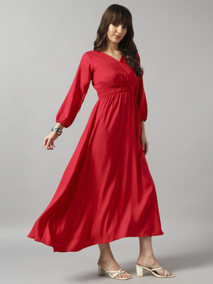 Femvy Women Solid Ethnic Dress Kurta(Pink)