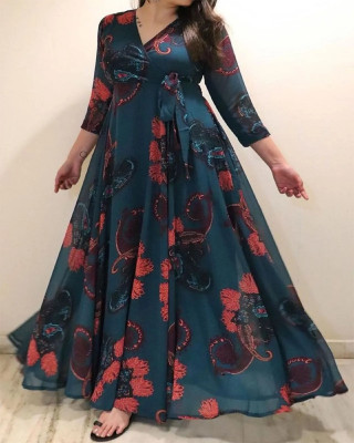 Fashion2wear Women Gown Blue Maxi/Full Length Dress