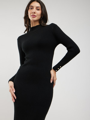 Fable Street Women Bodycon Black Knee Length Dress