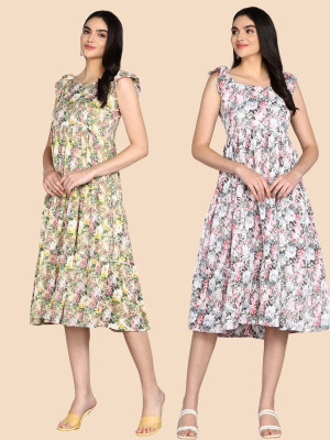 R N FASHION Women A-line Multicolor Above Knee/Mid Thigh Length Dress