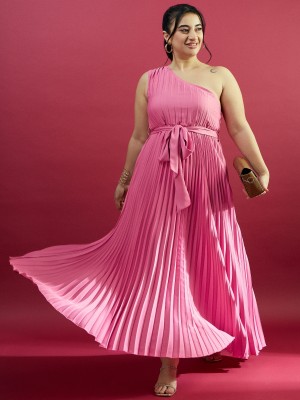 CURVE BY KASSUALLY Women Fit and Flare Pink Dress