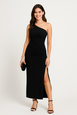 OOTDFY Women Bodycon Black Maxi/Full Length Dress