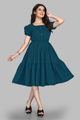 LEVIFIELD Women Fit and Flare Dark Blue Midi/Calf Length Dress