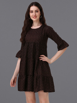 french crown Women A-line Brown Above Knee/Mid Thigh Length Dress