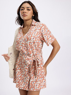 Glitchez Women Shirt White, Orange Mini/Short Dress