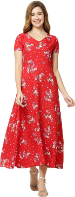 Avyanna Women A-line Red Midi/Calf Length Dress