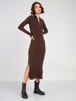 SASSAFRAS Women Bodycon Brown Maxi/Full Length Dress