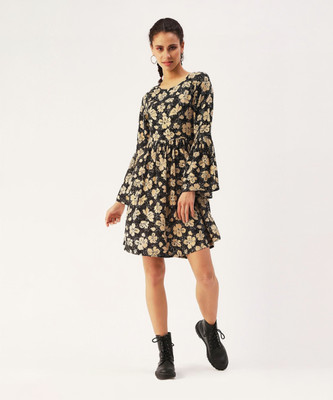 Dressberry Women Fit and Flare Black Above Knee/Mid Thigh Length Dress