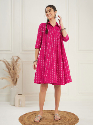 Sangria Women Fit and Flare Pink Midi/Calf Length Dress