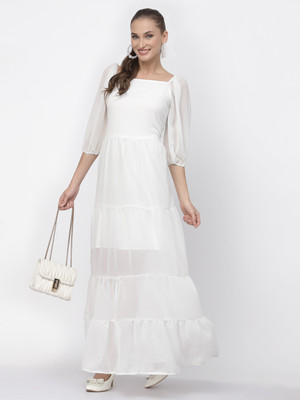 Delis Women Gown White Maxi/Full Length Dress