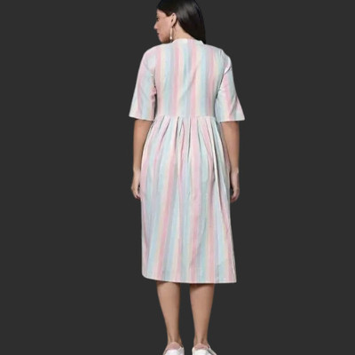Suhani Creationnm Women Striped, Printed A-line Kurta(Blue, White)