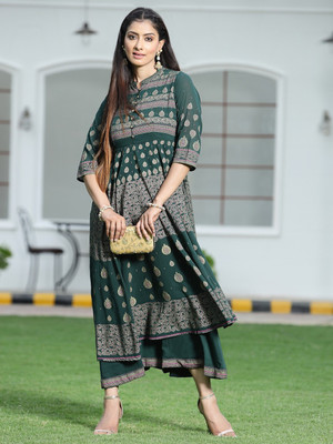 Juniper Women Layered Green Midi/Calf Length Dress