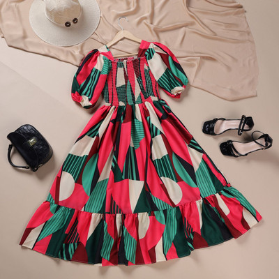 ZWERLON Women A-line Multicolor Midi/Calf Length Dress