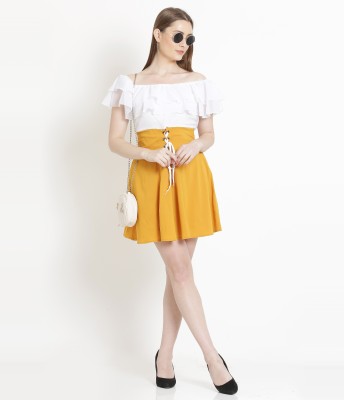 A R J FASHION Women Two Piece Dress White, Yellow Dress