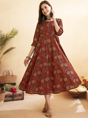 all about you Women A-line Maroon Midi/Calf Length Dress