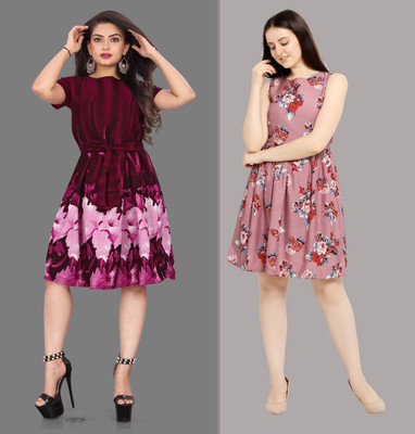maruti fab Women Fit and Flare Multicolor Knee Length Dress