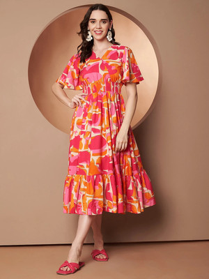 ZWERLON Women A-line Multicolor Midi/Calf Length Dress