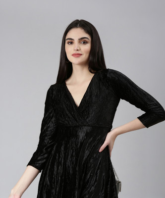 SHOWOFFFF Women Fit and Flare Black Mini/Short Dress