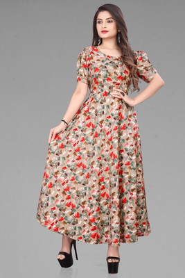 Krishti Creation Women A-line Multicolor Maxi/Full Length Dress
