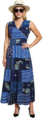 manu fashions Women A-line Blue Midi/Calf Length Dress
