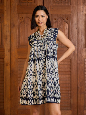 Pink Paprika By SASSAFRAS Women A-line Dark Blue, White Above Knee/Mid Thigh Length Dress