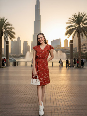 OXOLLOXO Women Fit and Flare Brown Above Knee/Mid Thigh Length Dress