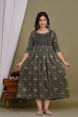 HouseOfCommon Women Maxi Dark Green Midi/Calf Length Dress