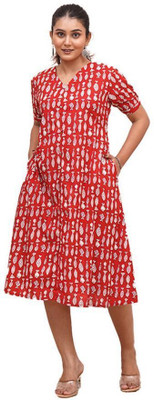 Anurang Women A-line Red Midi/Calf Length Dress