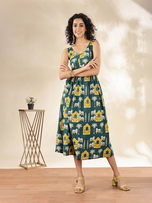 ANOUK Women Fit and Flare Yellow Maxi/Full Length Dress