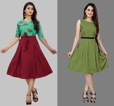 maruti fab Women A-line Multicolor Knee Length Dress