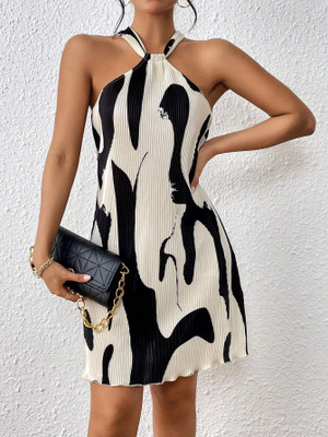 CoolAndCasual Women A-line Beige Above Knee/Mid Thigh Length Dress