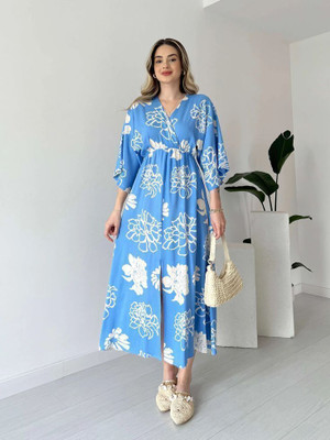 Fashion2wear Women Fit and Flare Light Blue Midi/Calf Length Dress