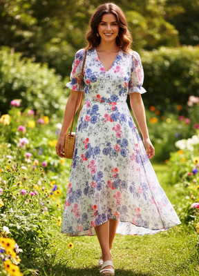 chukchuk Women Fit and Flare Multicolor Midi/Calf Length Dress