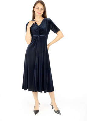 Fuegobella Women A-line Blue Midi/Calf Length Dress