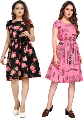 Rinra Women A-line Multicolor Below Knee Dress