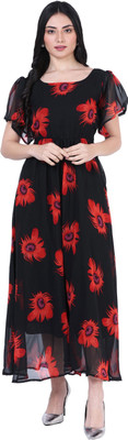 THE PREEGO Women A-line Red Maxi/Full Length Dress