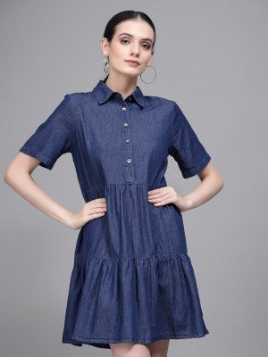 GLOBAL REPUBLIC Women High Low Blue Dress