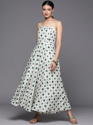 Varanga Women A-line White Maxi/Full Length Dress