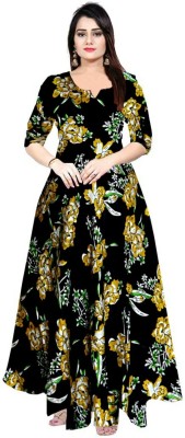 Hans Craft And Art Women Fit and Flare Yellow Dress