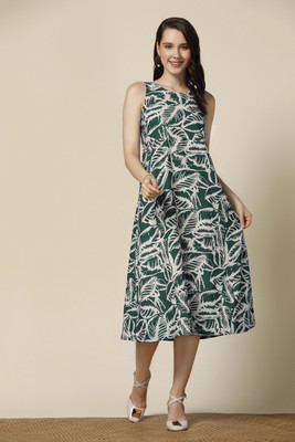 Ompax Women A-line Green Midi/Calf Length Dress