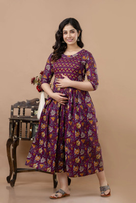 aashub Women A-line Maroon Ankle Length Dress