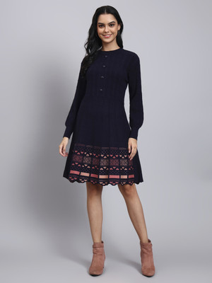 MODKLINE Women Sweater Dark Blue Above Knee/Mid Thigh Length Dress