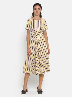Office & you Women A-line Yellow Midi/Calf Length Dress