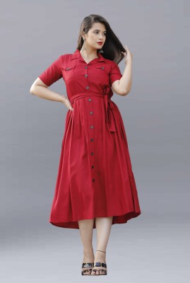 FANCIFY Women Shirt Red Dress