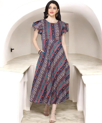 Oomph! Women Fit and Flare Multicolor Below Knee Dress
