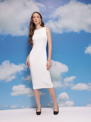 CORSICA Women Bodycon White Midi/Calf Length Dress